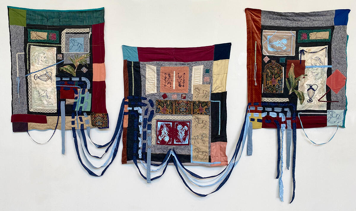 Found fabric and thread, 8x14 ft.